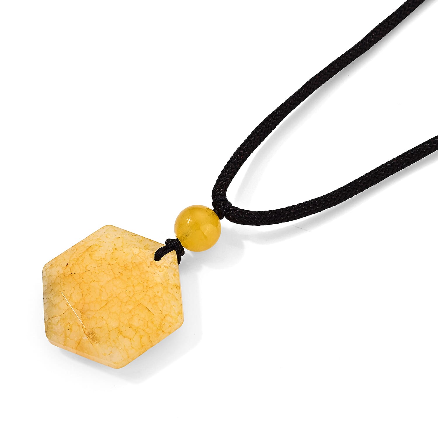 Citrine 50.00 ctw Hexagon Pendant with Adjustable Braided Rope Necklace