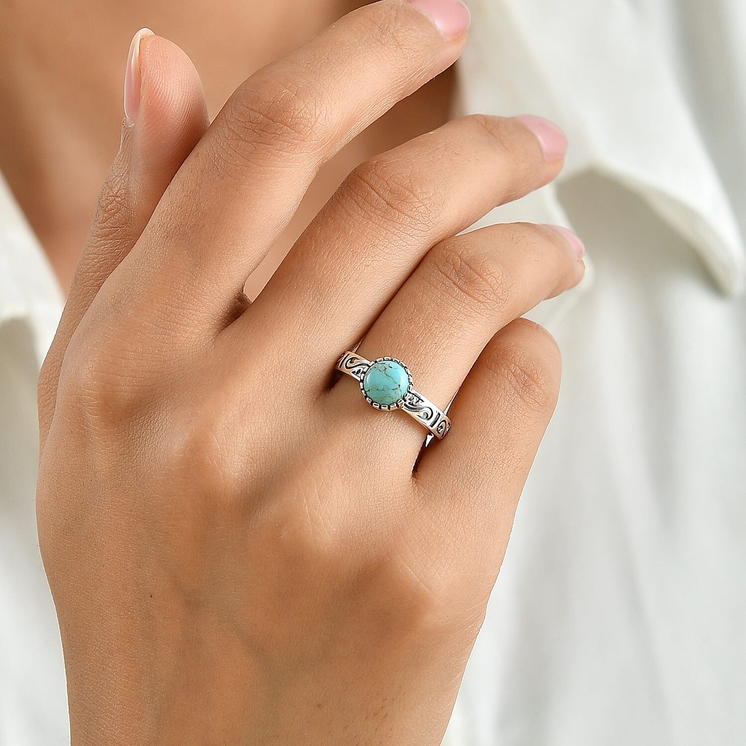 D'Joy Artisan Crafted Premium Tahoe Nevada Turquoise 1.40 ctw Open Edge Ring in Sterling Silver (Size 6.0)