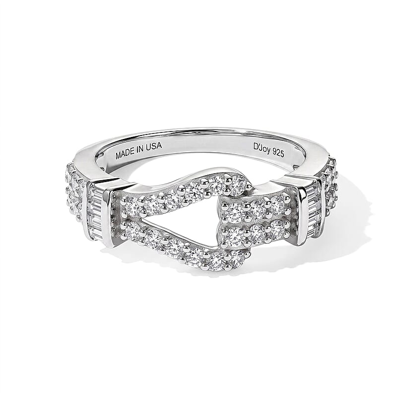 D'Joy Bond Collection Moissanite Ring in Rhodium Over Sterling Silver (Size 5.0) 0.75 ctw