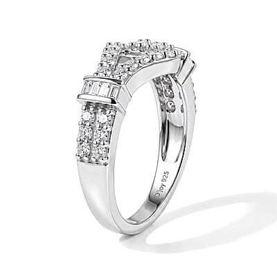 D'Joy Bond Collection Moissanite Ring in Rhodium Over Sterling Silver (Size 5.0) 0.75 ctw