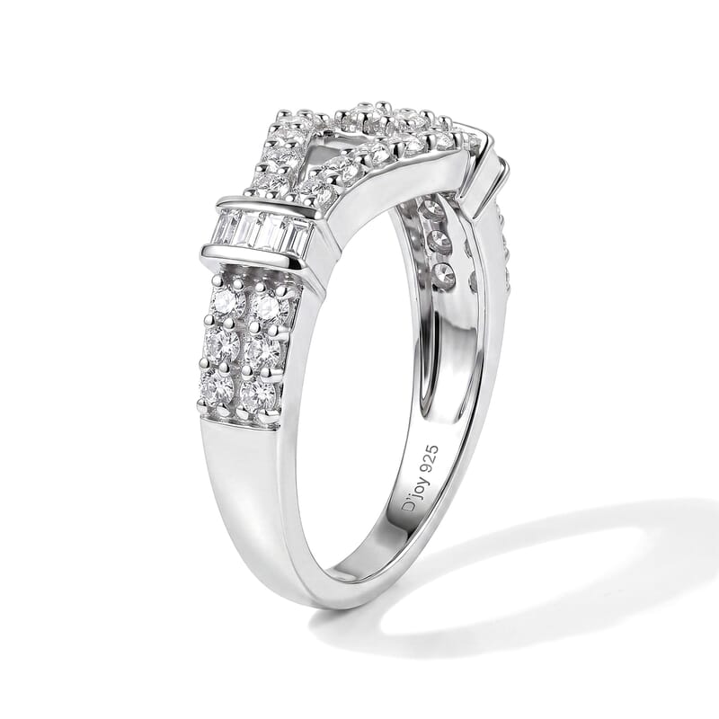D'Joy Moissanite 0.75 ctw Bond Collection Ring in Rhodium Over Sterling Silver (Size 5.0)
