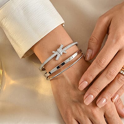 D'Joy Bond Collection Moissanite 1.00 ctw Bangle Bracelet in Rhodium Over Sterling Silver (7.25 In)