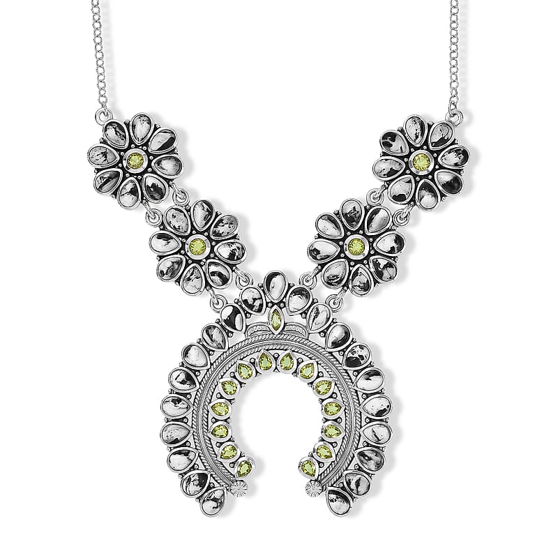 D'Joy Artisan Crafted Premium White Buffalo and Arizona Peridot 32.00 ctw Necklace (18 Inches) in Sterling Silver