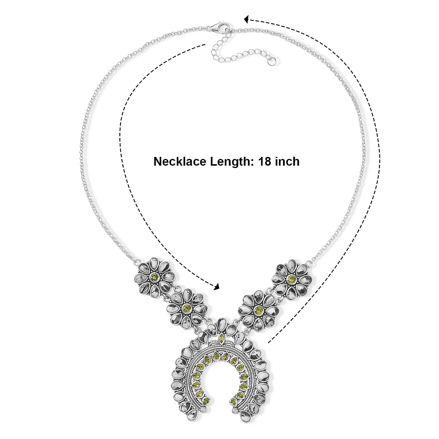 D'Joy Artisan Crafted Premium White Buffalo and Arizona Peridot 32.00 ctw Necklace (18 Inches) in Sterling Silver