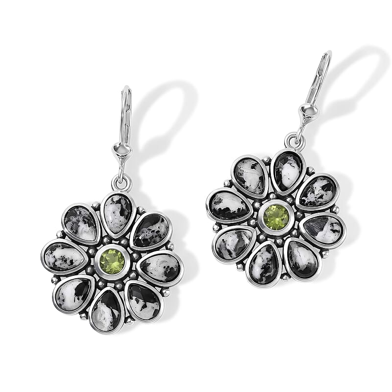 D'Joy Artisan Crafted Premium White Buffalo and Arizona Peridot 8.70 ctw Earrings in Sterling Silver