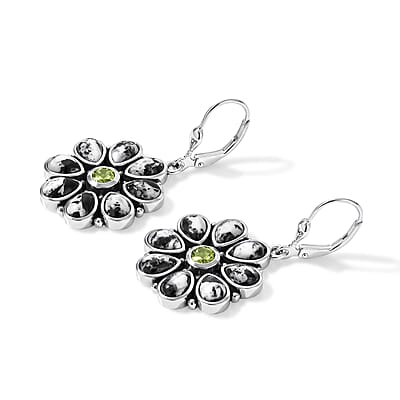 D'Joy Artisan Crafted Premium White Buffalo and Arizona Peridot 8.70 ctw Earrings in Sterling Silver