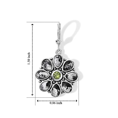 D'Joy Artisan Crafted Premium White Buffalo and Arizona Peridot 8.70 ctw Earrings in Sterling Silver