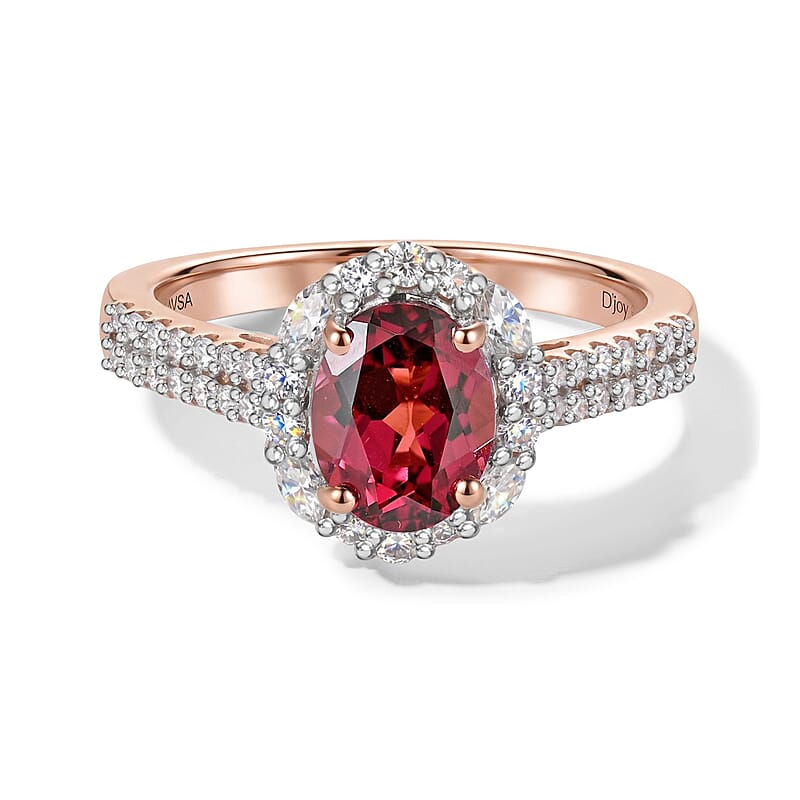 D'Joy Premium Tanzanian Raspberry Garnet and Moissanite 2.00 ctw Ring in 18K Vermeil Rose Gold Over Sterling Silver (Size 6.0)