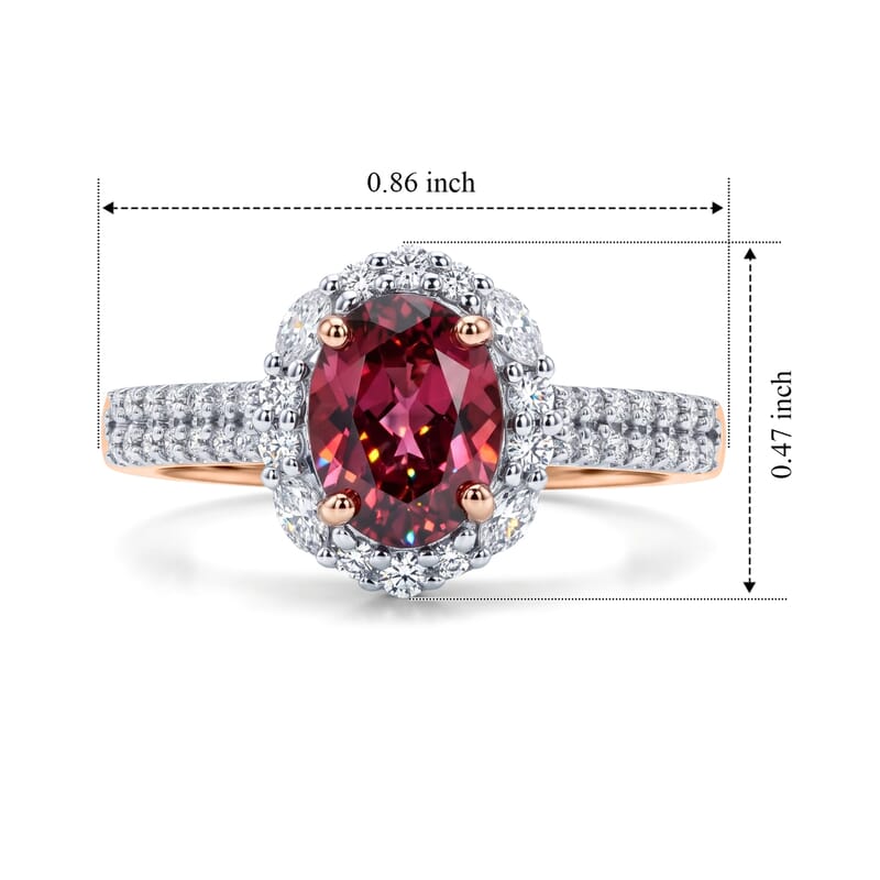 D'Joy Premium Tanzanian Mahenge Garnet and Moissanite 2.00 ctw Ring in 18K Vermeil Rose Gold Over Sterling Silver (Size 6.0)