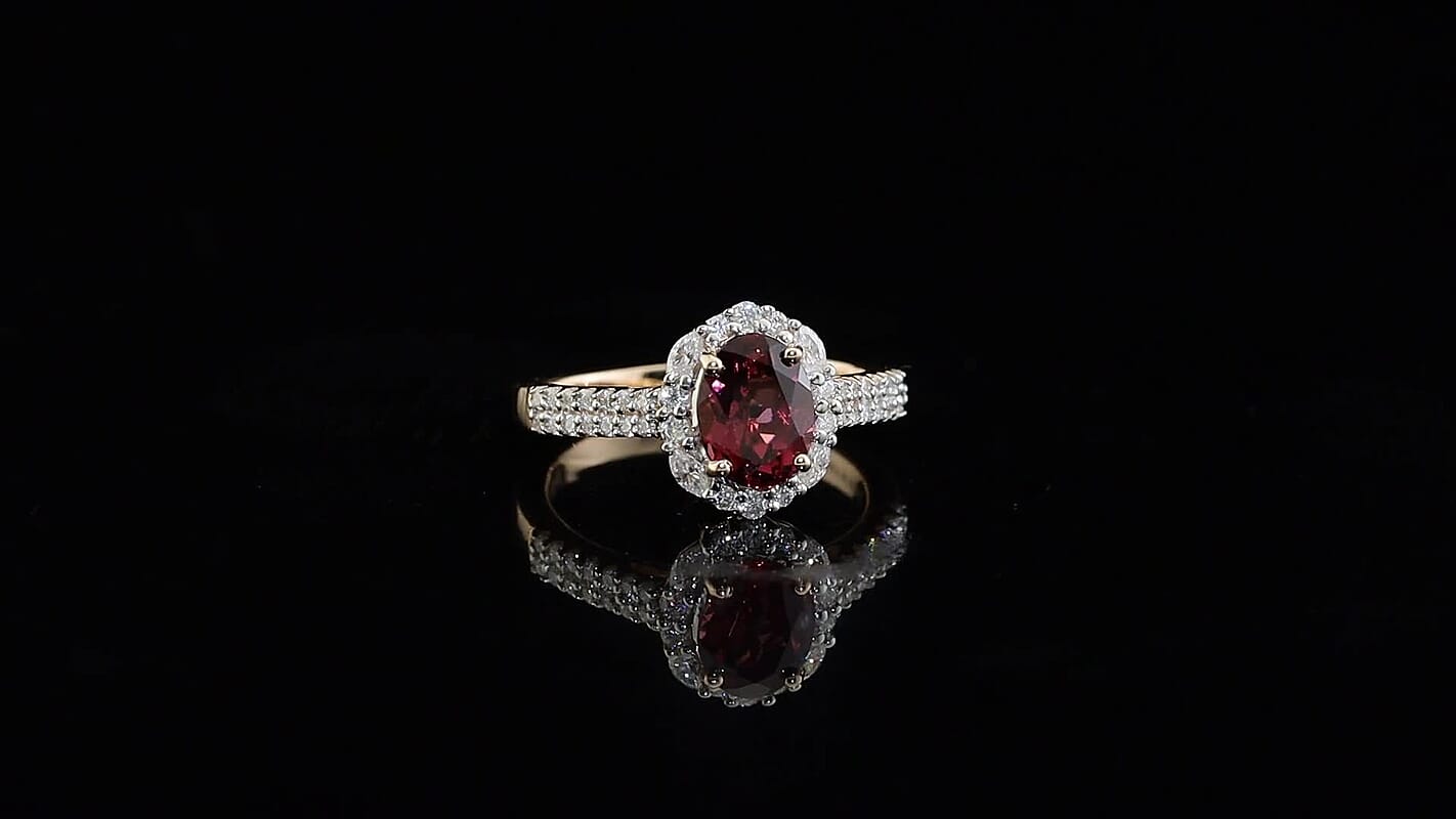 D''Joy Premium Tanzanian Raspberry Garnet, Moissanite Ring in 18K Vermeil RG Over Sterling Silver (Size 10.0) 2.00 ctw