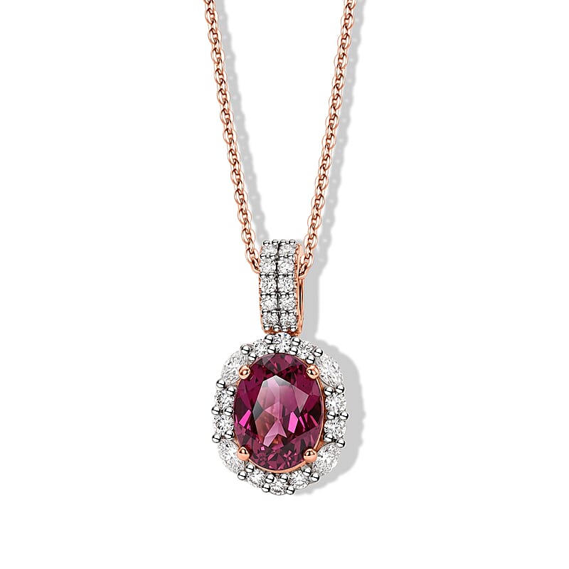 D'Joy Pink Garnet ,  Moissanite  Main Stone With Side Stone Pendant in 18K RG VermeilSterling Silver 1.96 ctw