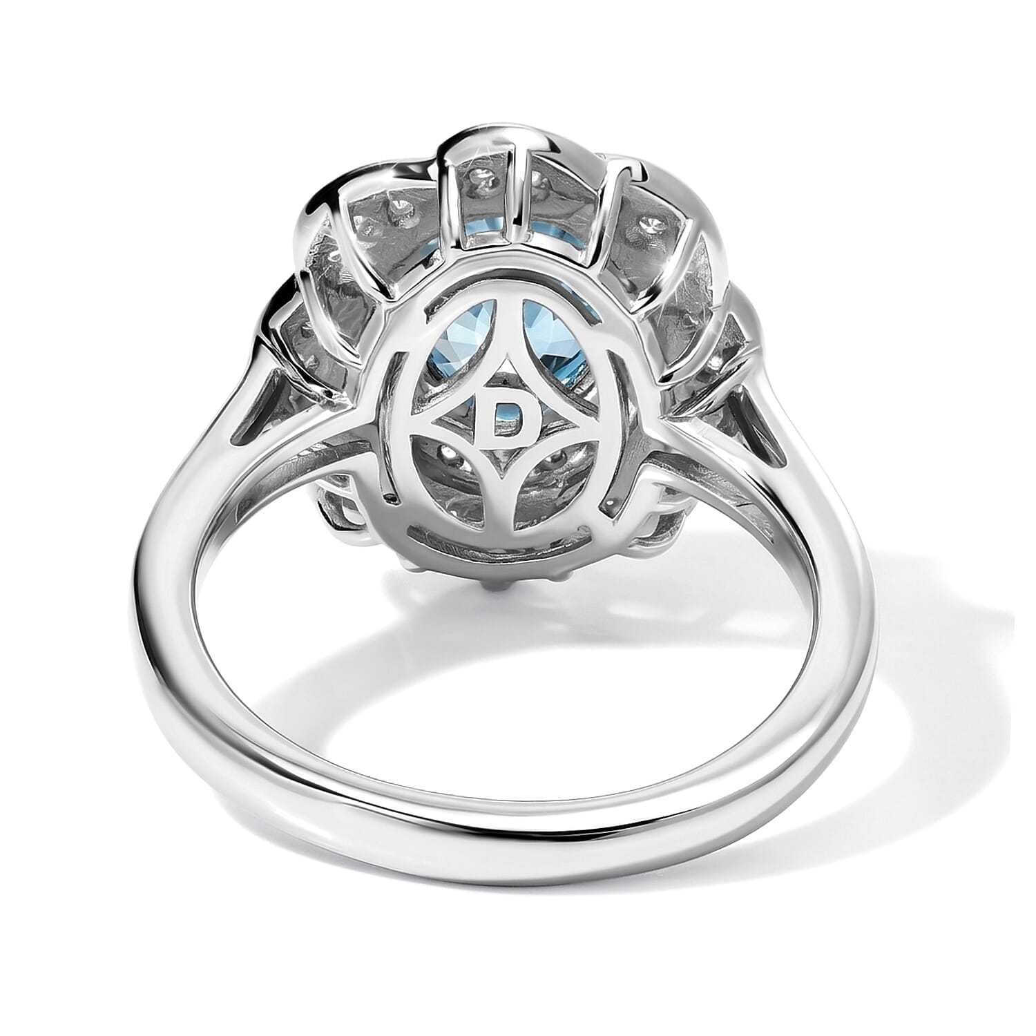 D'Joy Premium Cambodian Blue Zircon and Moissanite 2.90 ctw Ring in Rhodium Over Sterling Silver (Size 6.0)