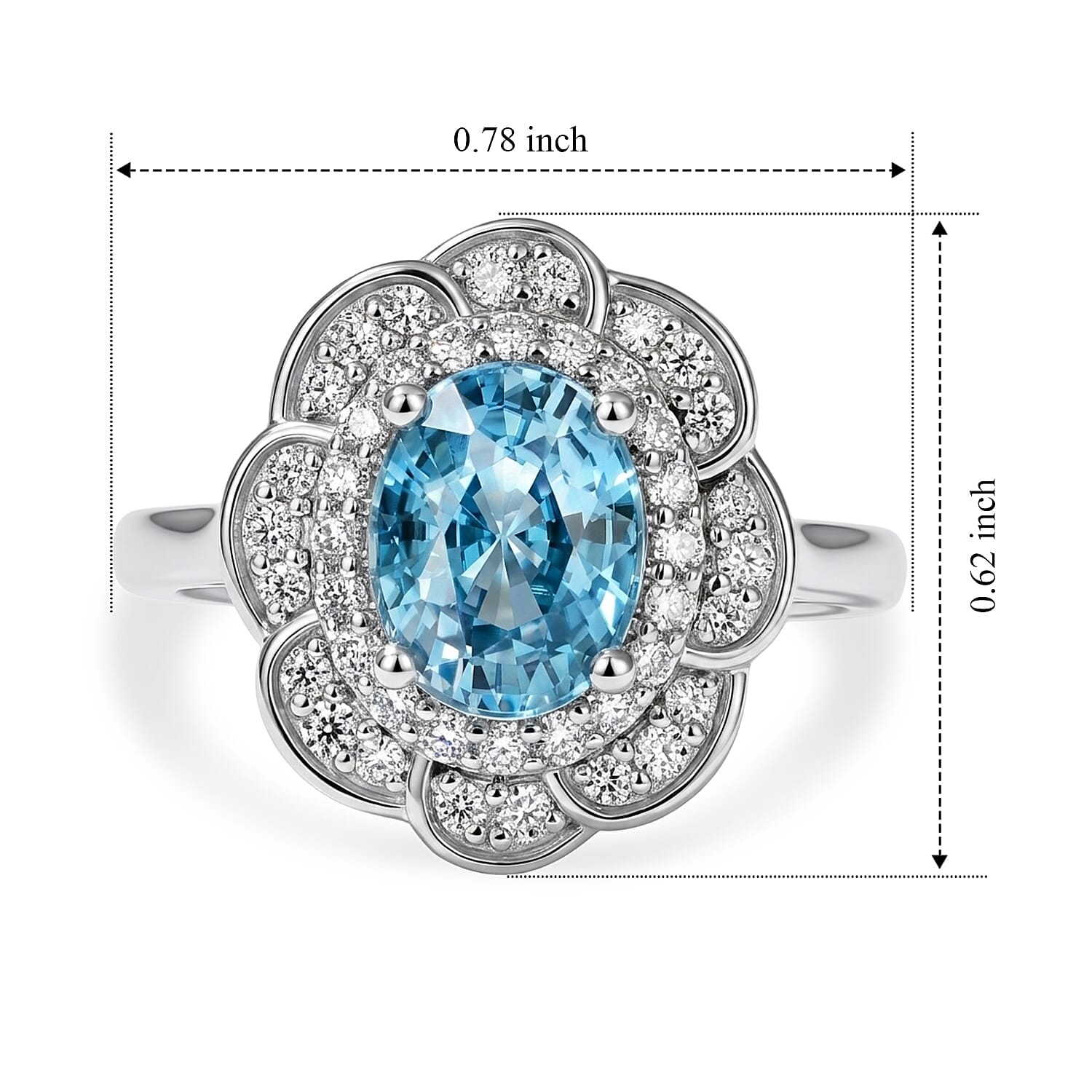 D'Joy Premium Cambodian Blue Zircon and Moissanite 2.90 ctw Ring in Rhodium Over Sterling Silver (Size 6.0)