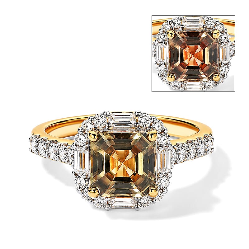 D'Joy AAA Turkizite, Moissanite Ring in 18K YG Vermeil Over Sterling Silver (Size 6.0) 2.77 ctw