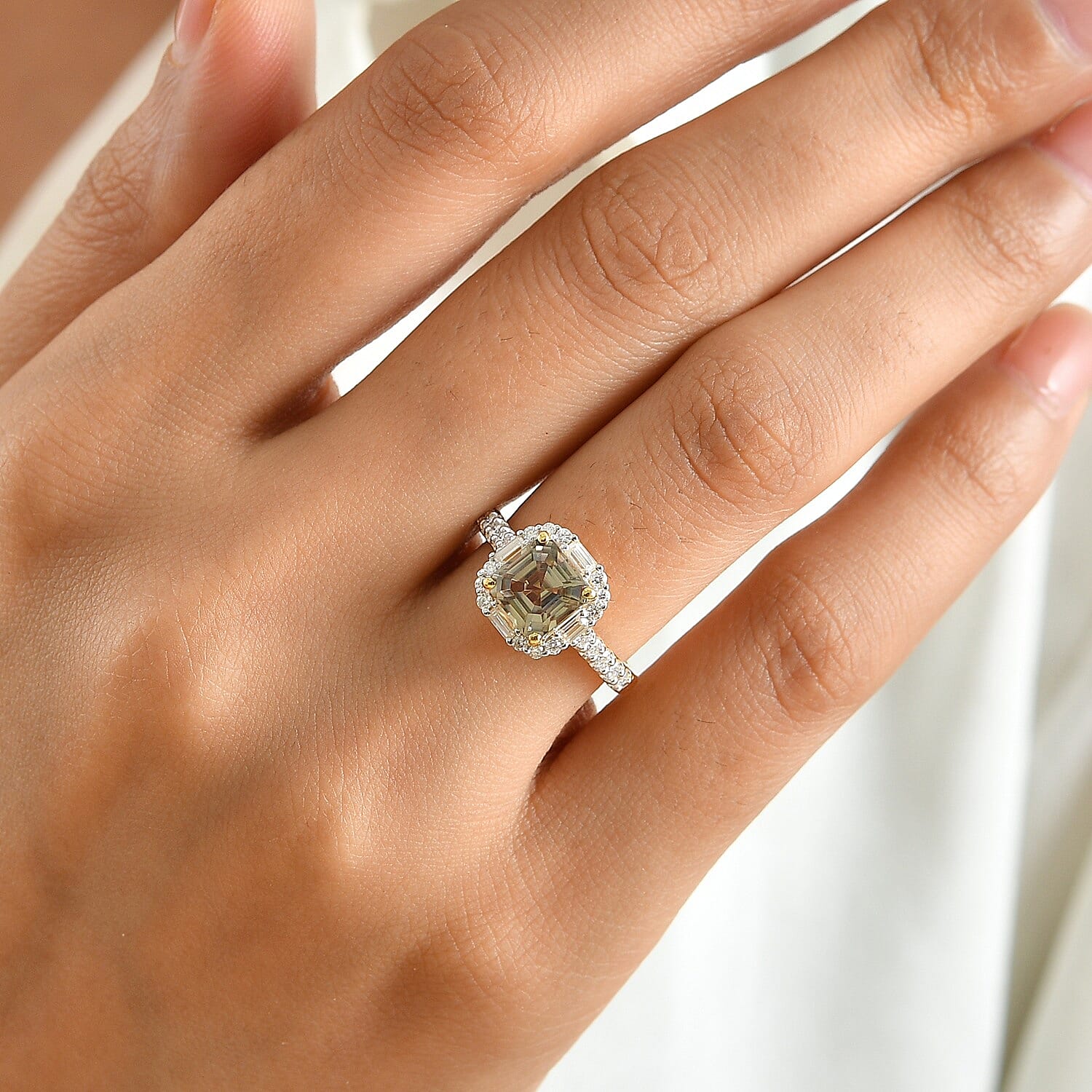 D'Joy AAA Turkizite, Moissanite Ring in 18K YG Vermeil Over Sterling Silver (Size 6.0) 2.77 ctw