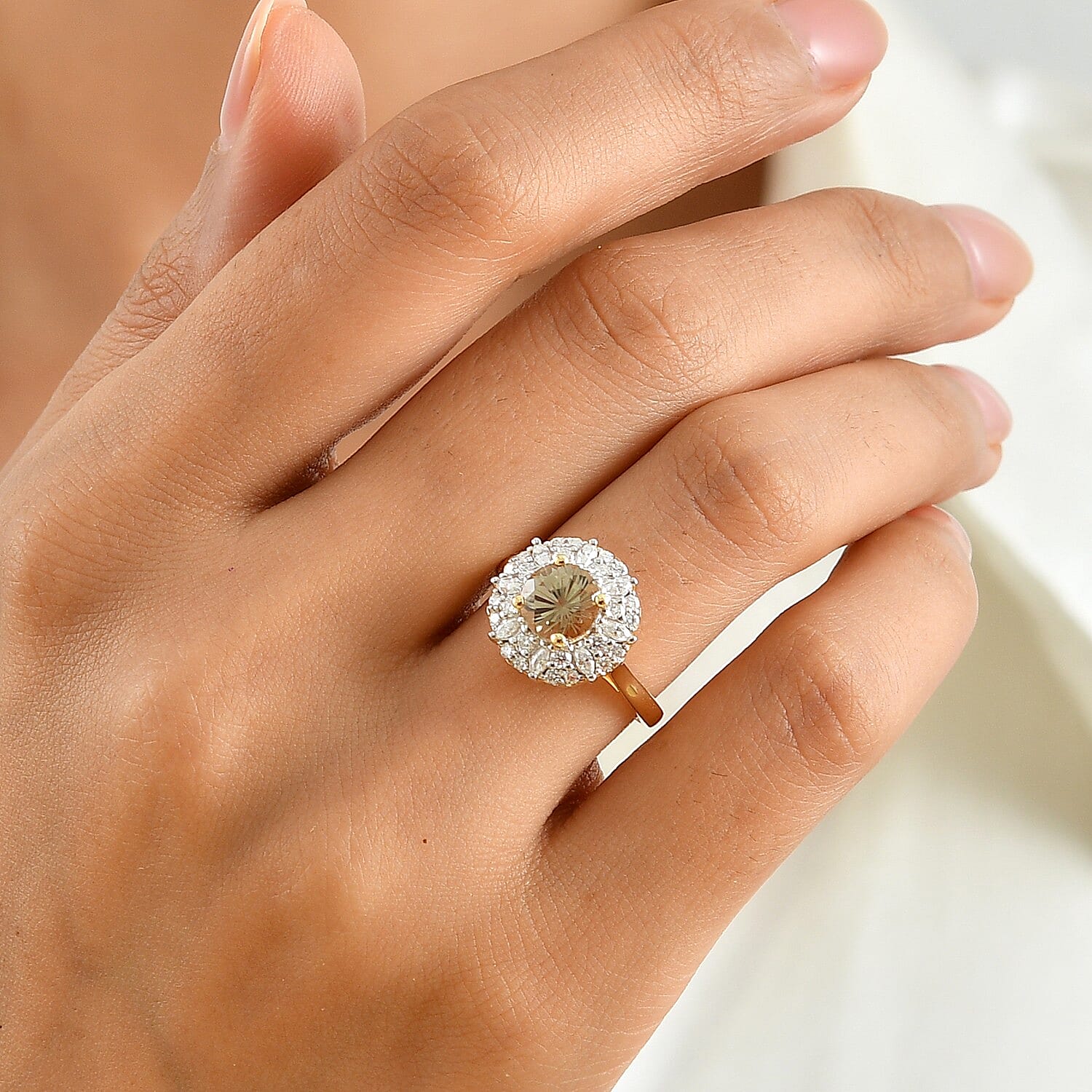 Certified and Appraised D'Joy Premium Hanabi Cut Turkizite and Moissanite 2.30 ctw Ring in 18K Vermeil Yellow Gold Over Sterling Silver (Size 6.0)