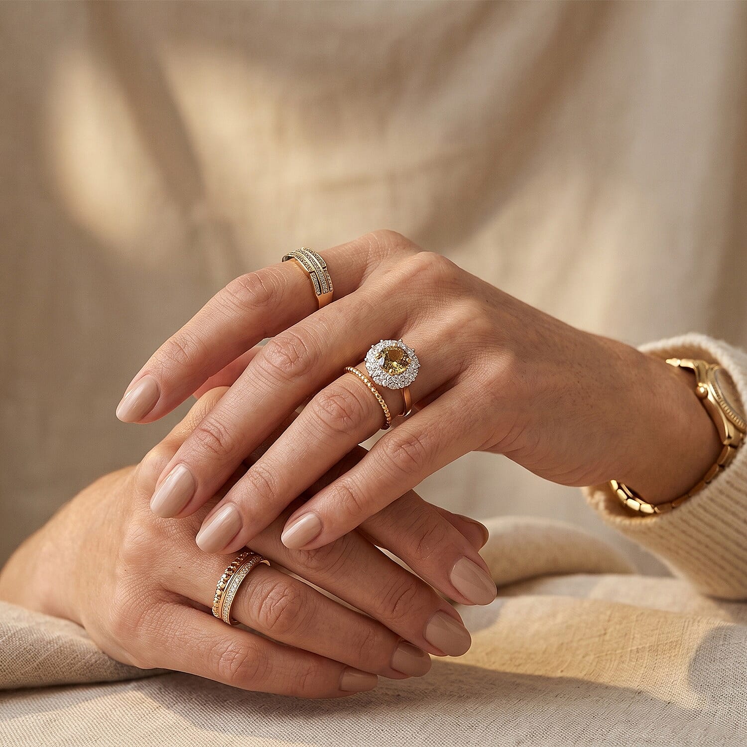 Certified and Appraised D'Joy Premium Hanabi Cut Turkizite and Moissanite 2.30 ctw Ring in 18K Vermeil Yellow Gold Over Sterling Silver (Size 6.0)