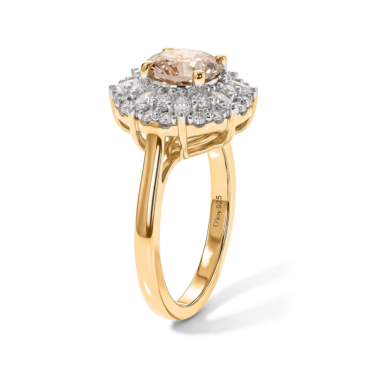 Certified and Appraised D'Joy Premium Hanabi Cut Turkizite and Moissanite 2.30 ctw Ring in 18K Vermeil Yellow Gold Over Sterling Silver (Size 6.0)