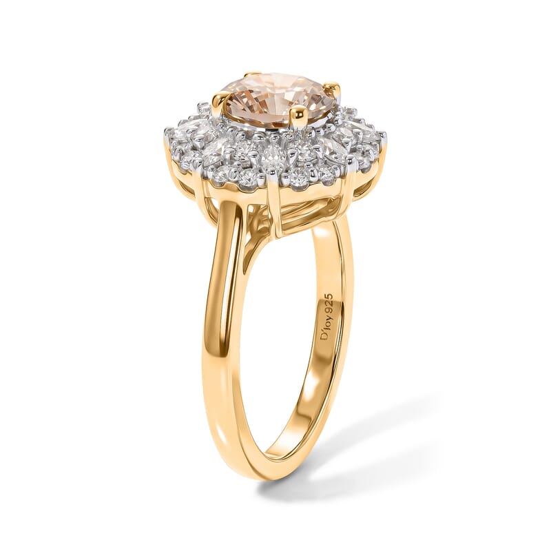Certified and Appraised D'Joy Premium Hanabi Cut Turkizite and Moissanite 2.30 ctw Ring in 18K Vermeil Yellow Gold Over Sterling Silver (Size 6.0)