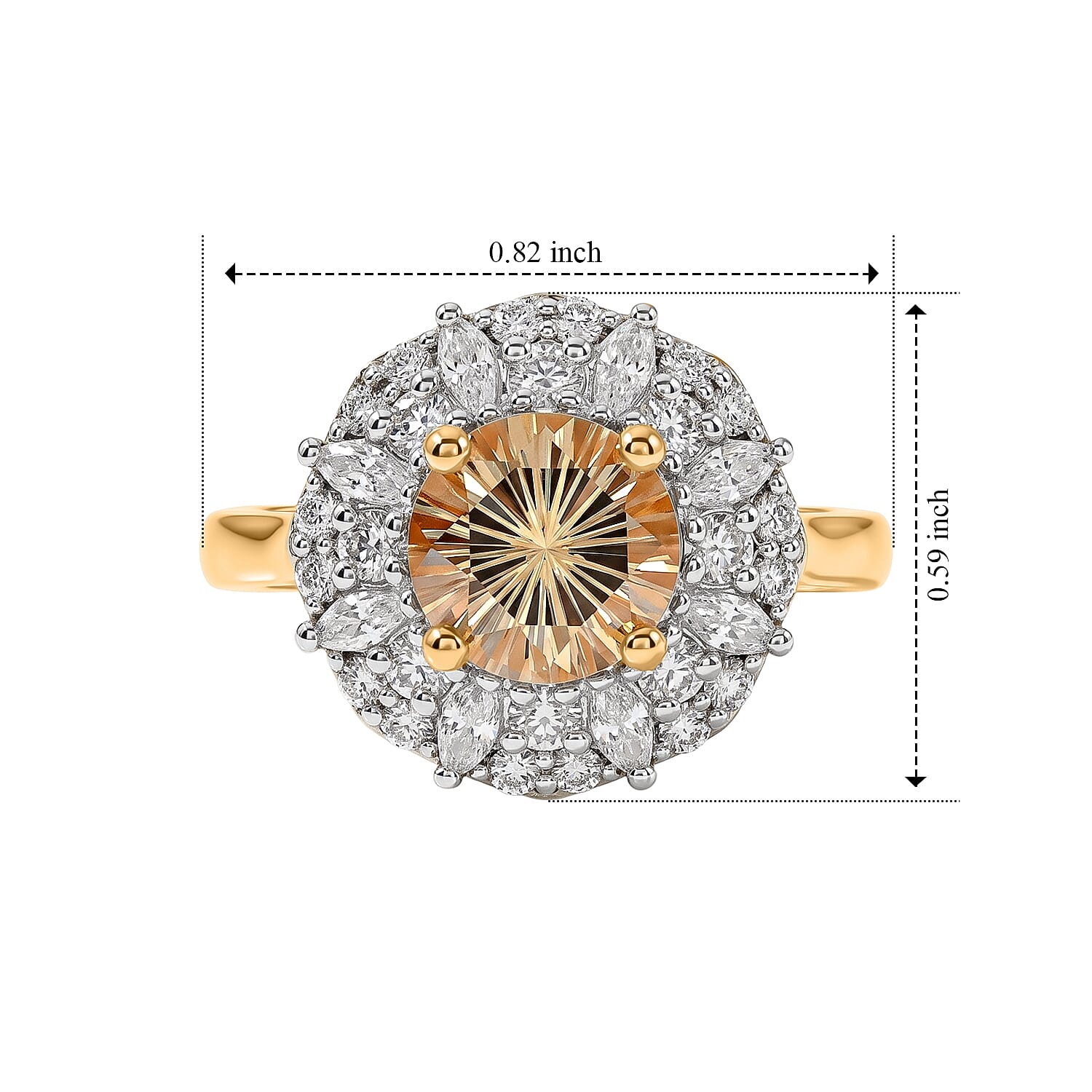 Certified and Appraised D'Joy Premium Hanabi Cut Turkizite and Moissanite 2.30 ctw Ring in 18K Vermeil Yellow Gold Over Sterling Silver (Size 6.0)