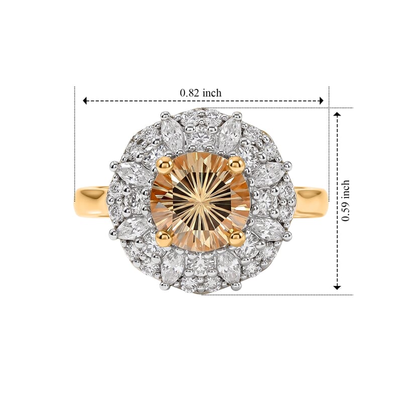 Certified and Appraised D'Joy Premium Hanabi Cut Turkizite and Moissanite 2.30 ctw Ring in 18K Vermeil Yellow Gold Over Sterling Silver (Size 6.0)