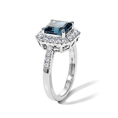 Luxuriant Asscher Cut Lab Grown Blue Diamond (IR) and Lab Grown Diamond VS 2.60 ctw Imperial Blue Ring in Rhodium Over Sterling Silver (Size 4.0)