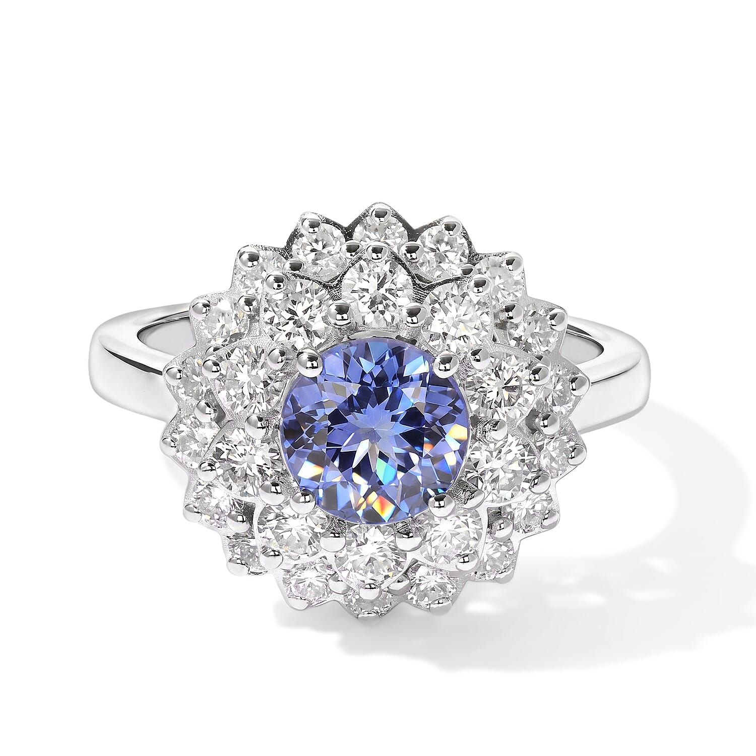 Certified & Appraised D'Joy Premium Tanzanite and Moissanite 2.50 ctw Ring in Rhodium Over Sterling Silver (Size 6.0)