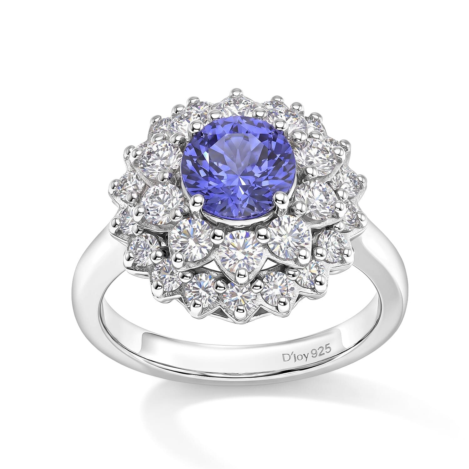 Certified & Appraised D'Joy Premium Tanzanite and Moissanite 2.50 ctw Ring in Rhodium Over Sterling Silver (Size 6.0)
