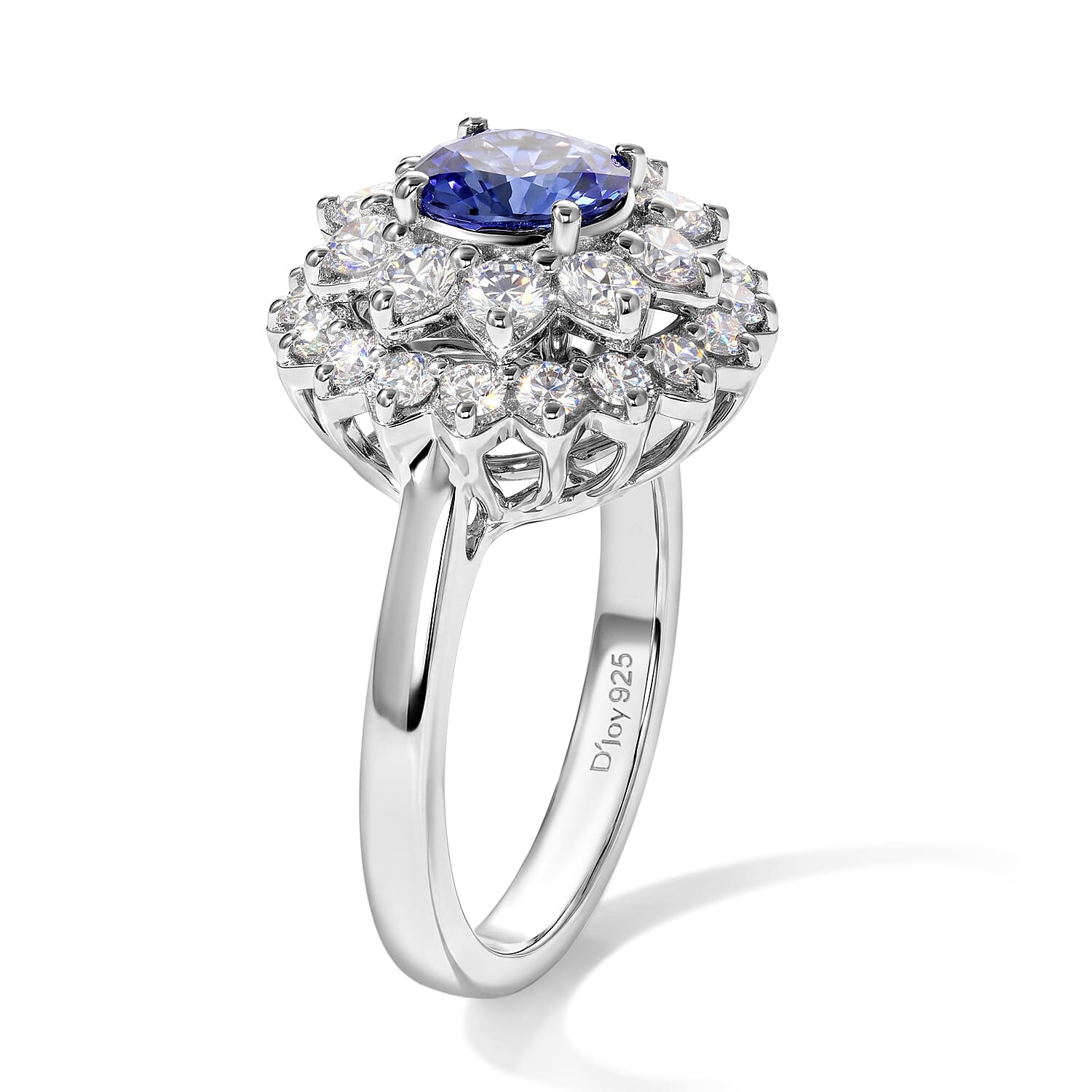 Certified & Appraised D'Joy Premium Tanzanite and Moissanite 2.50 ctw Ring in Rhodium Over Sterling Silver (Size 6.0)