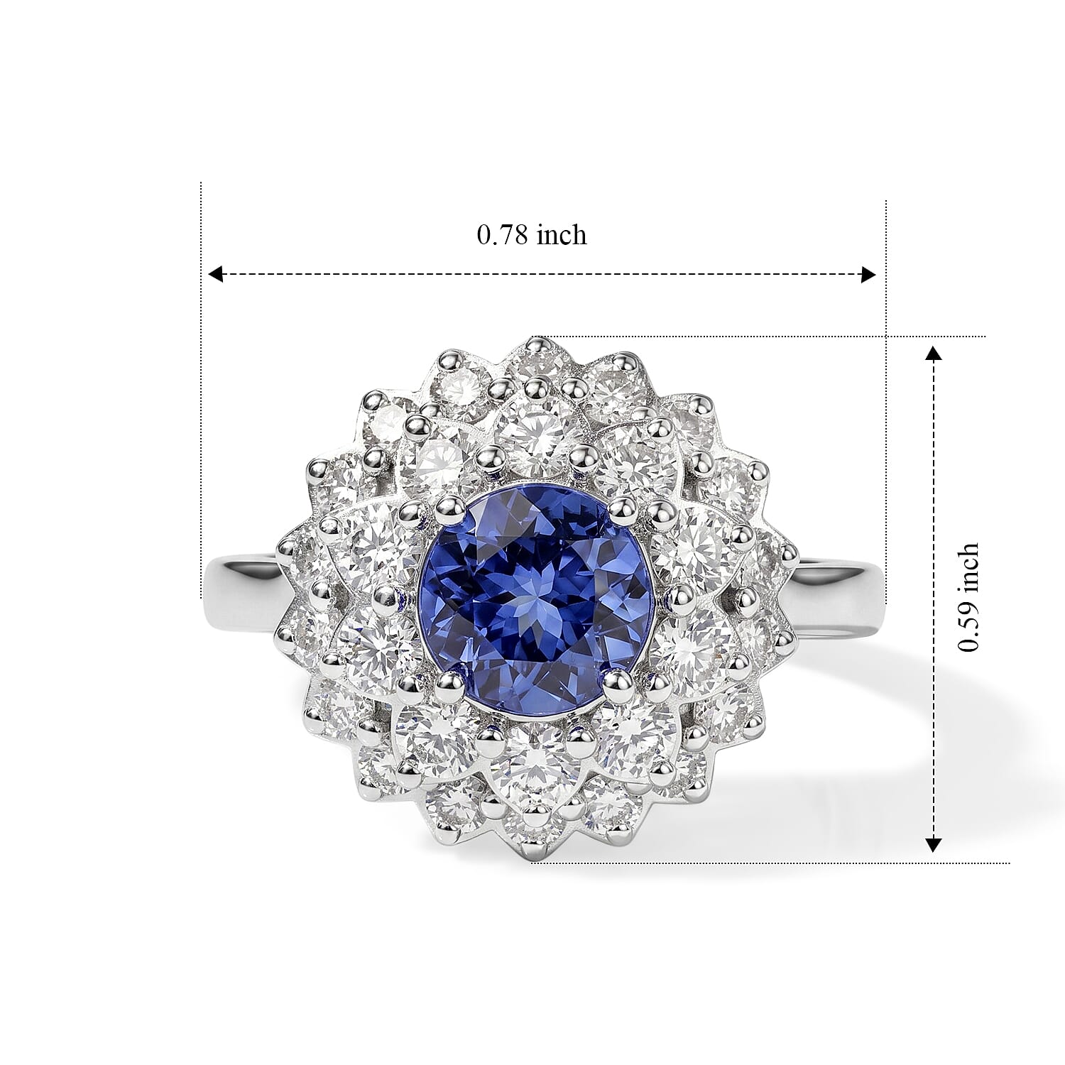 Certified & Appraised D'Joy Premium Tanzanite and Moissanite 2.50 ctw Ring in Rhodium Over Sterling Silver (Size 6.0)