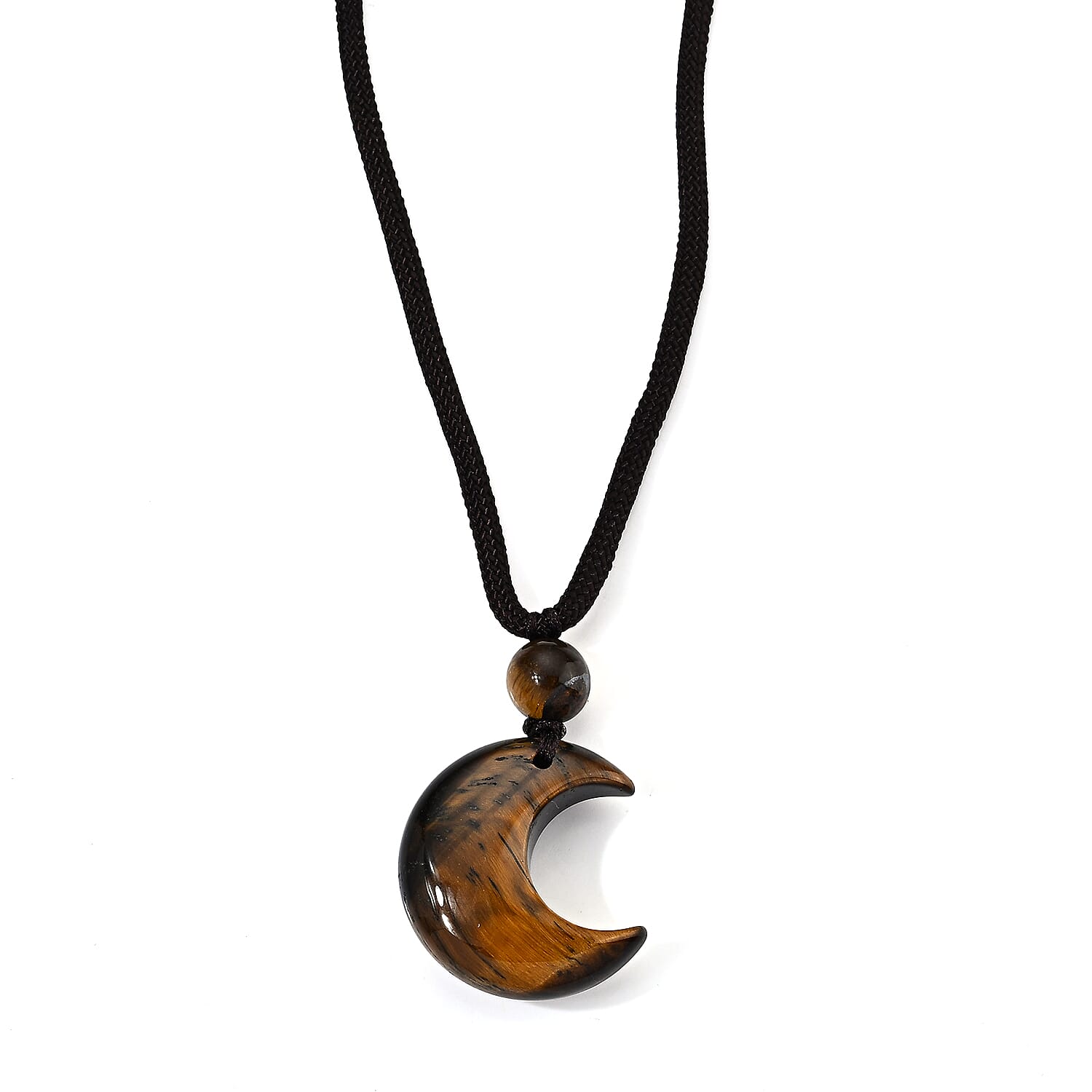 Tigers Eye 40.00 ctw Half Moon Pendant with Adjustable Braided Rope Necklace