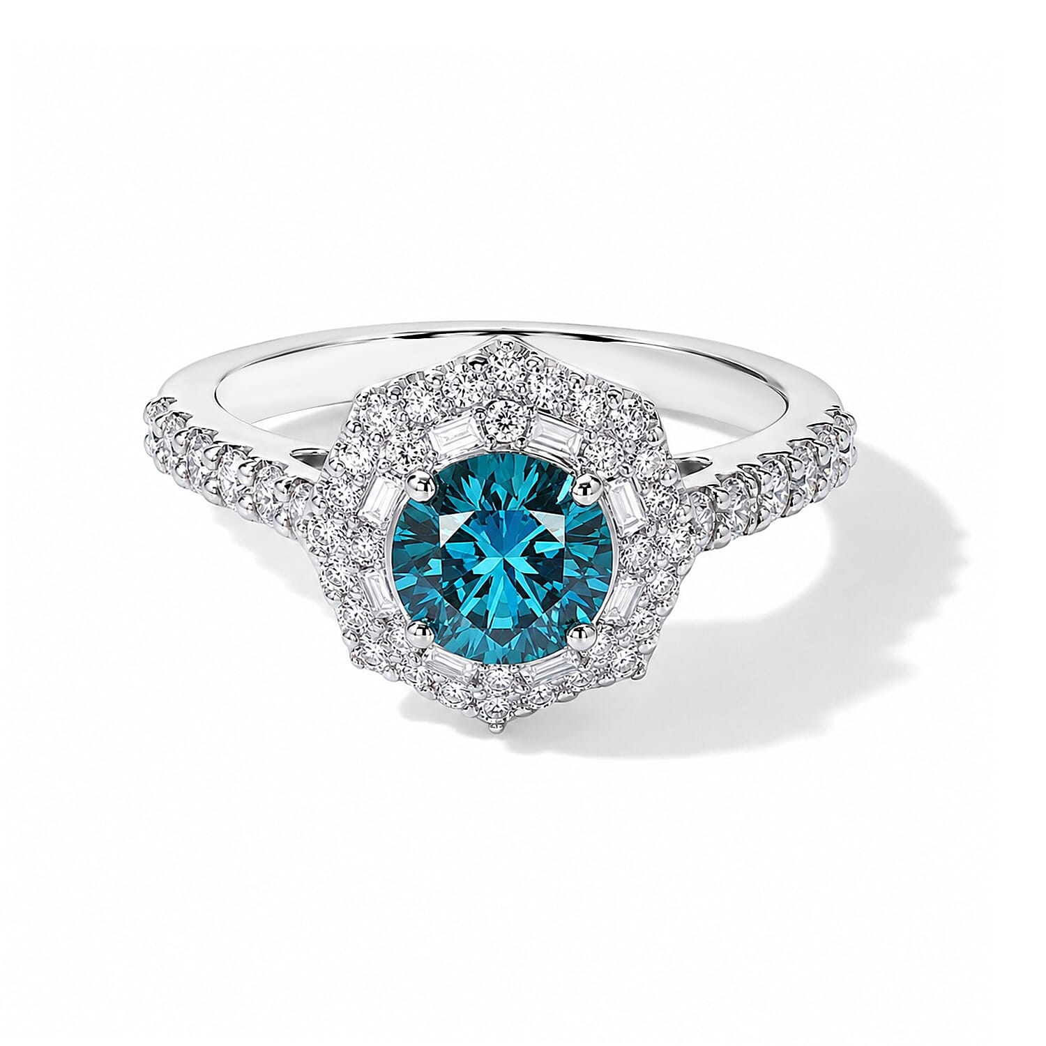 SGL Certified Luxuriant Lab Grown Blue Diamond IR and Lab Grown Diamond VS 1.60 ctw Ring in Rhodium Over Sterling Silver (Size 6.0)