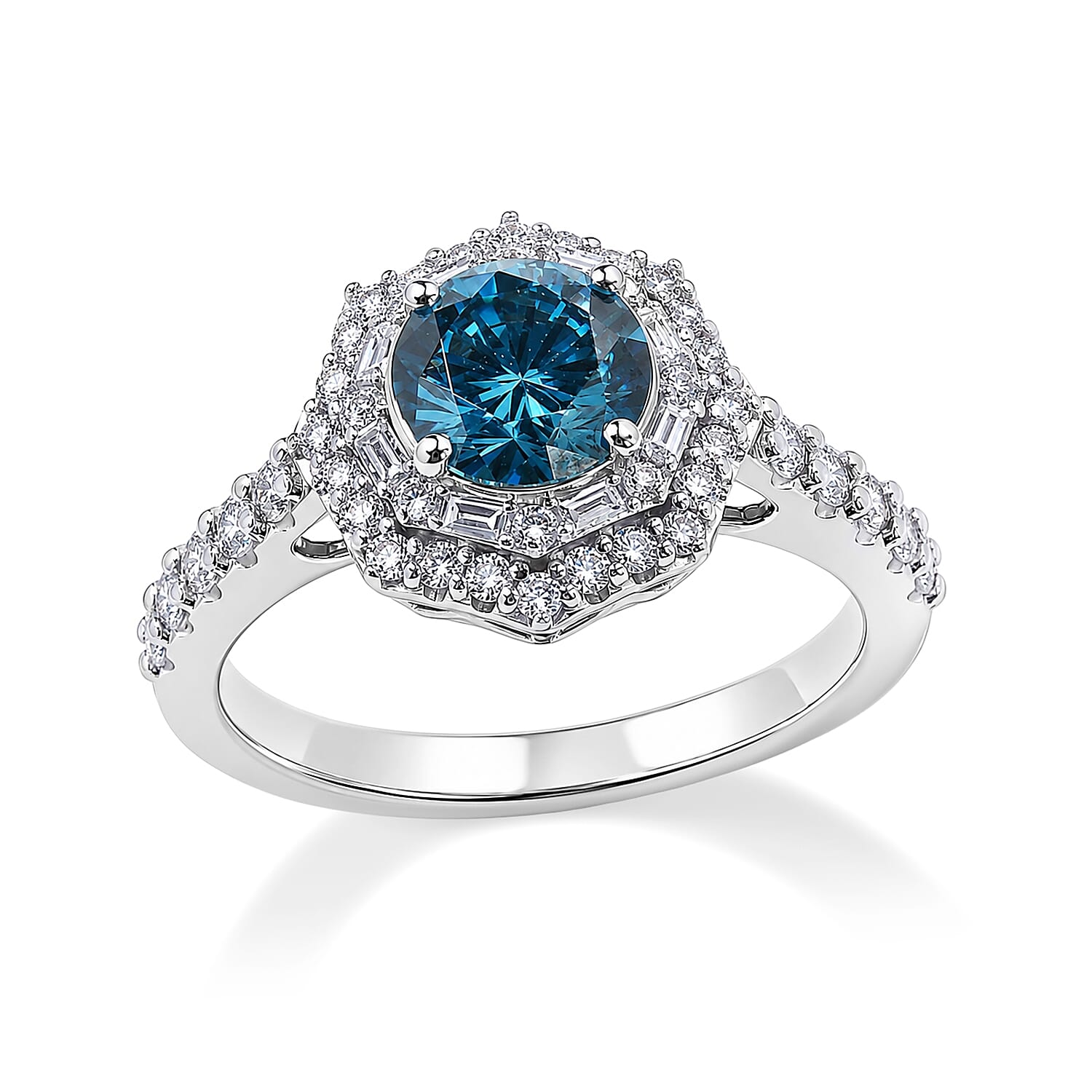 SGL Certified Luxuriant Lab Grown Blue Diamond IR and Lab Grown Diamond VS 1.60 ctw Ring in Rhodium Over Sterling Silver (Size 6.0)