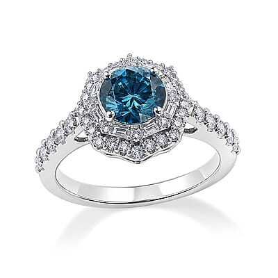 SGL Certified Luxuriant Lab Grown Blue Diamond IR and Lab Grown Diamond VS 1.60 ctw Ring in Rhodium Over Sterling Silver (Size 6.0)