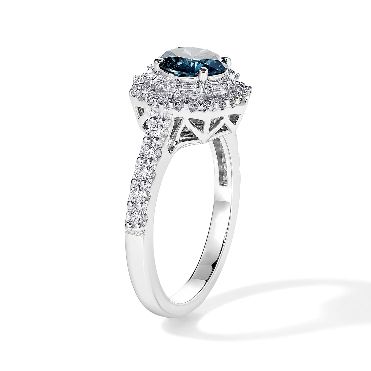 SGL Certified Luxuriant Lab Grown Blue Diamond IR and Lab Grown Diamond VS 1.60 ctw Ring in Rhodium Over Sterling Silver (Size 6.0)
