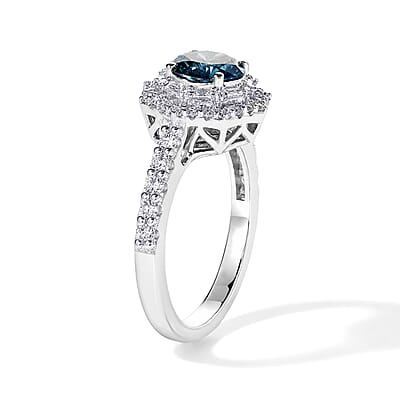 SGL Certified Luxuriant Lab Grown Blue Diamond IR and Lab Grown Diamond VS 1.60 ctw Ring in Rhodium Over Sterling Silver (Size 6.0)