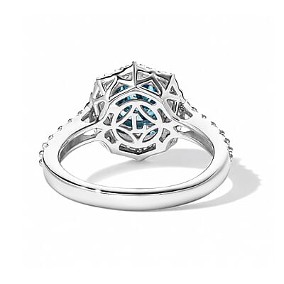 SGL Certified Luxuriant Lab Grown Blue Diamond IR and Lab Grown Diamond VS 1.60 ctw Ring in Rhodium Over Sterling Silver (Size 6.0)