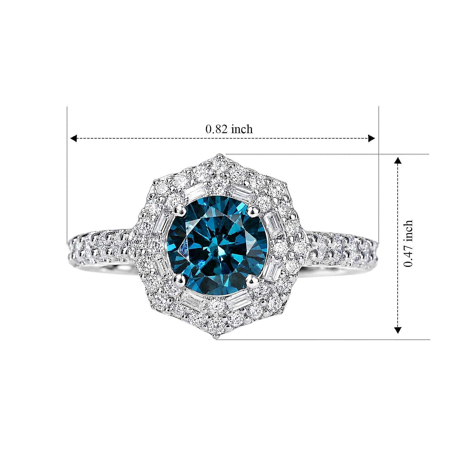 SGL Certified Luxuriant Lab Grown Blue Diamond IR and Lab Grown Diamond VS 1.60 ctw Ring in Rhodium Over Sterling Silver (Size 6.0)
