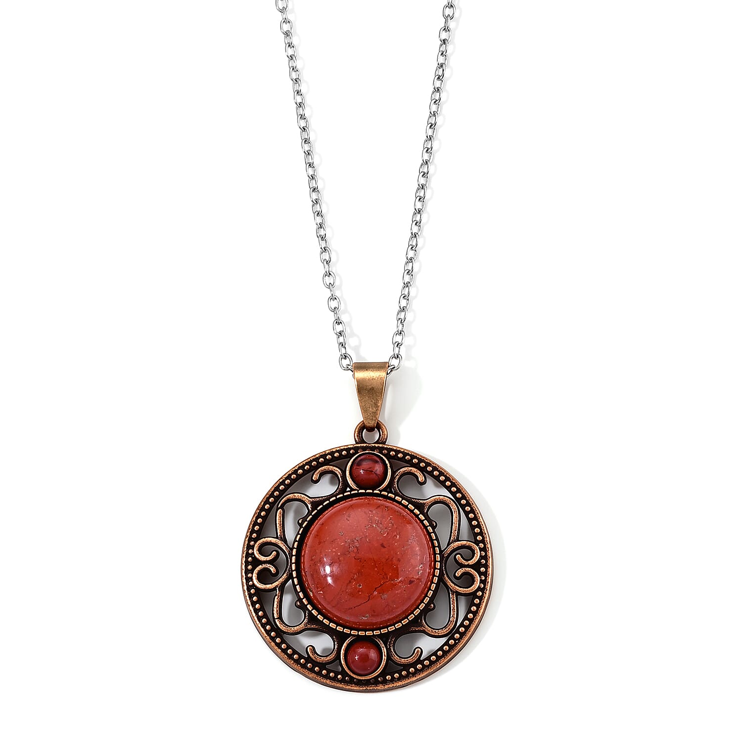 Red Jasper 15.00 ctw Pendant in Rosetone with ION Plated RG Stainless Steel Necklace 20 Inches