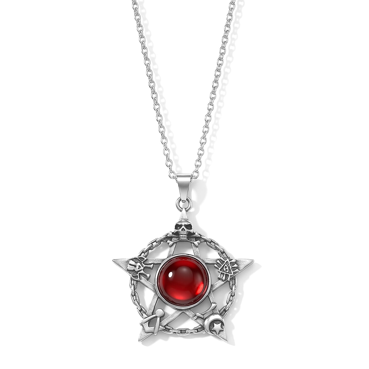 Red Agate 20.00 ctw Star Pendant in Silvertone with Stainless Steel Necklace 20 Inches