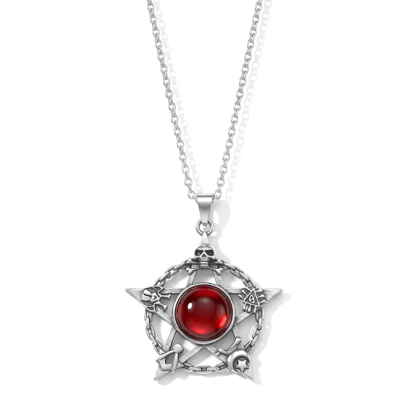 Red Agate 20.00 ctw Star Pendant in Silvertone with Stainless Steel Necklace 20 Inches