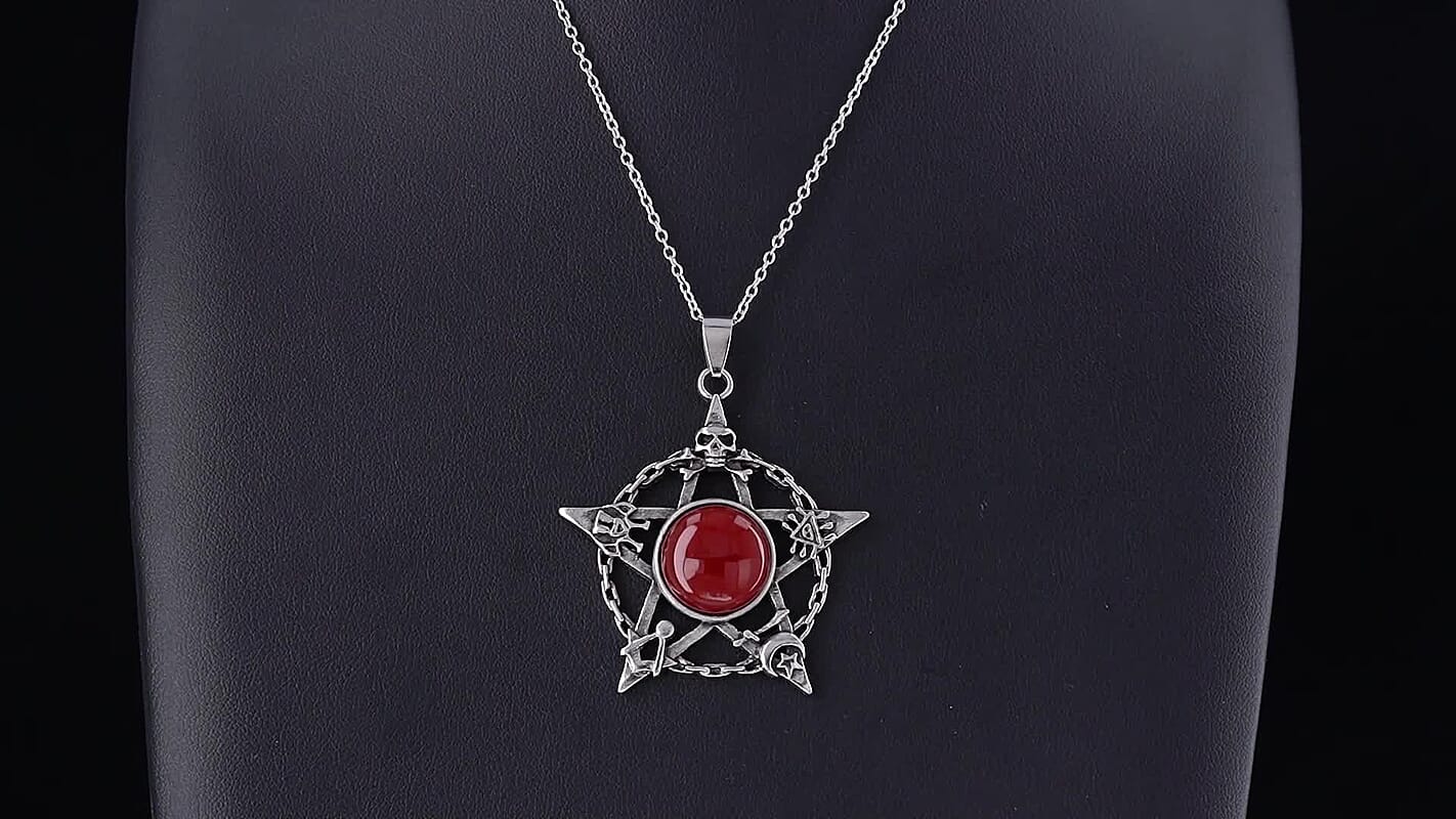 Red Agate 20.00 ctw Star Pendant in Silvertone with Stainless Steel Necklace 20 Inches
