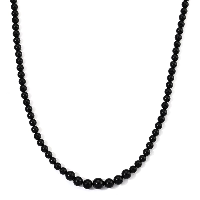 D'Joy Thai Black Spinel 180.00 ctw Beaded Necklace in Rhodium Over Sterling Silver (18.5-20.5 Inches)