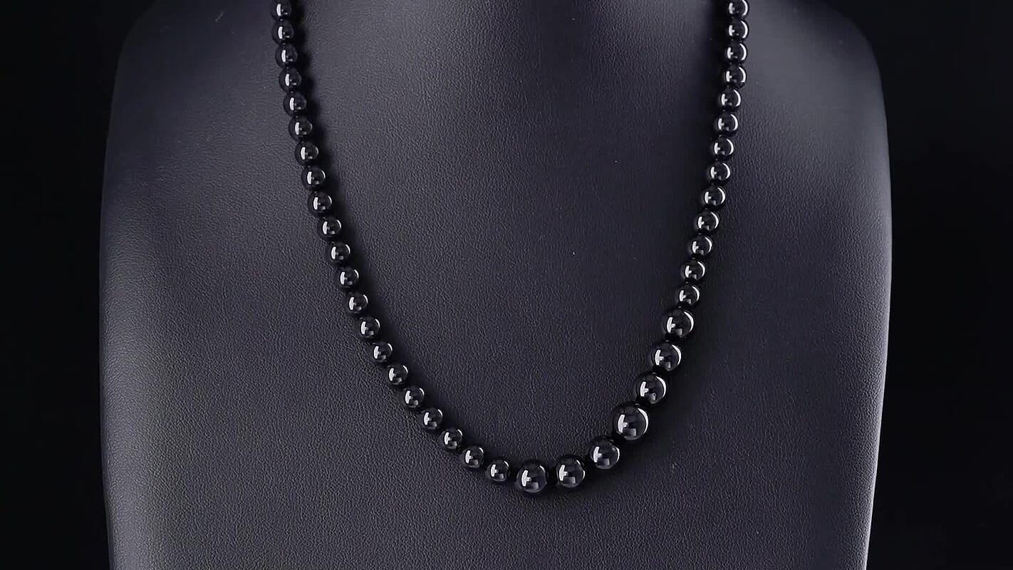D''Joy Black Spinel  Beads Necklace in Rhodium OverSterling Silver 130.00 130.00 ctw