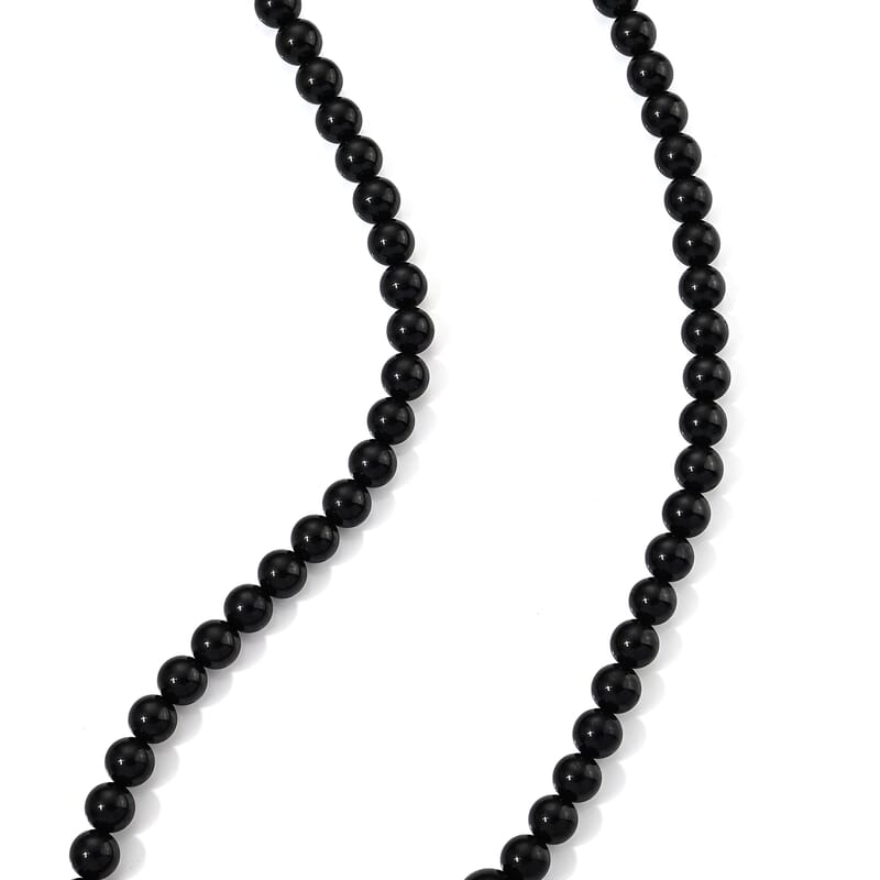 D'Joy Thai Black Spinel 180.00 ctw Beaded Necklace in Rhodium Over Sterling Silver (18.5-20.5 Inches)
