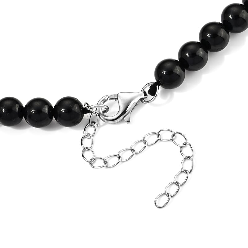 D'Joy Thai Black Spinel 180.00 ctw Beaded Necklace in Rhodium Over Sterling Silver (18.5-20.5 Inches)