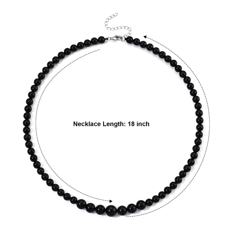 D'Joy Thai Black Spinel 180.00 ctw Beaded Necklace in Rhodium Over Sterling Silver (18.5-20.5 Inches)