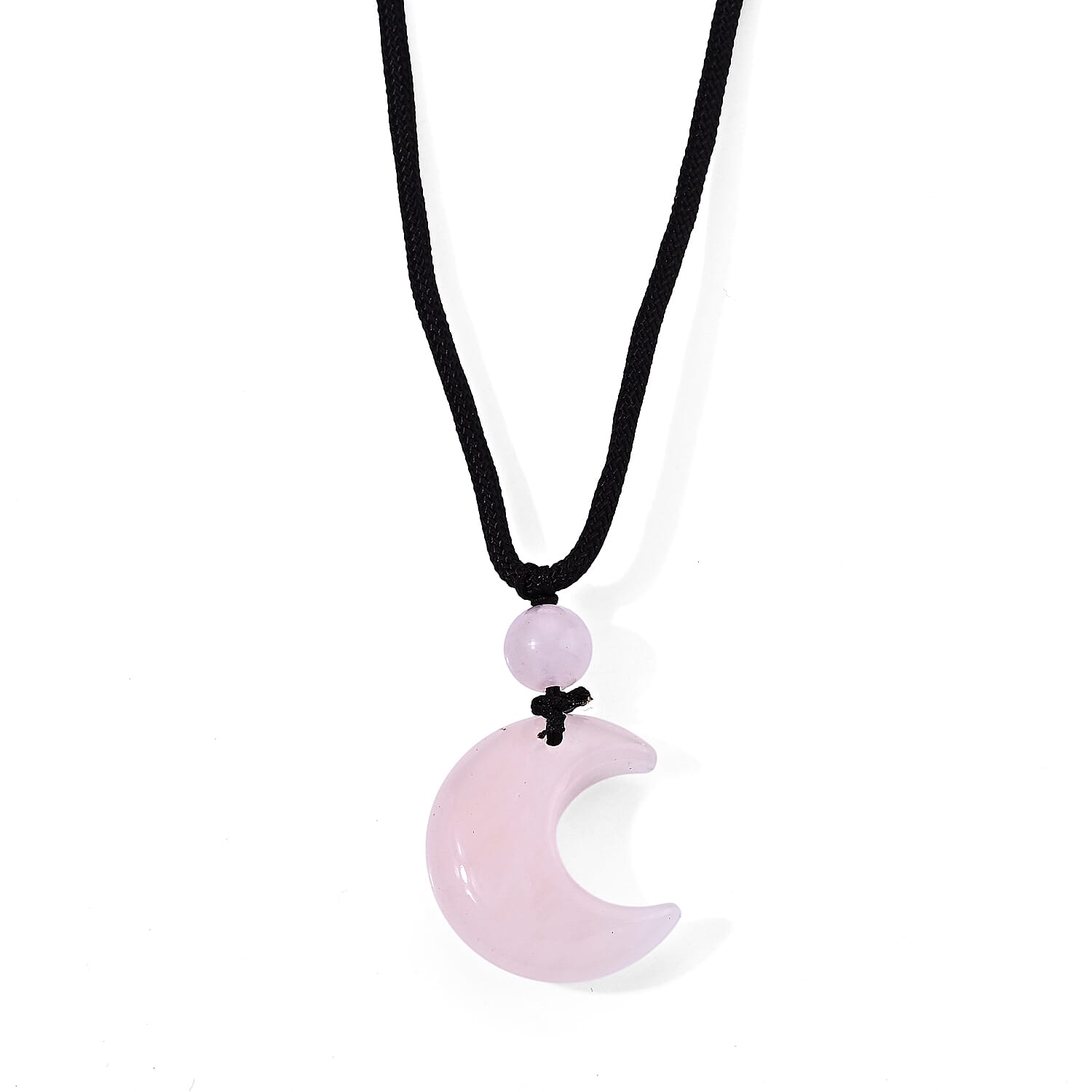 Rose Quartz 40.00 ctw Half Moon Pendant with Adjustable Braided Rope Necklace