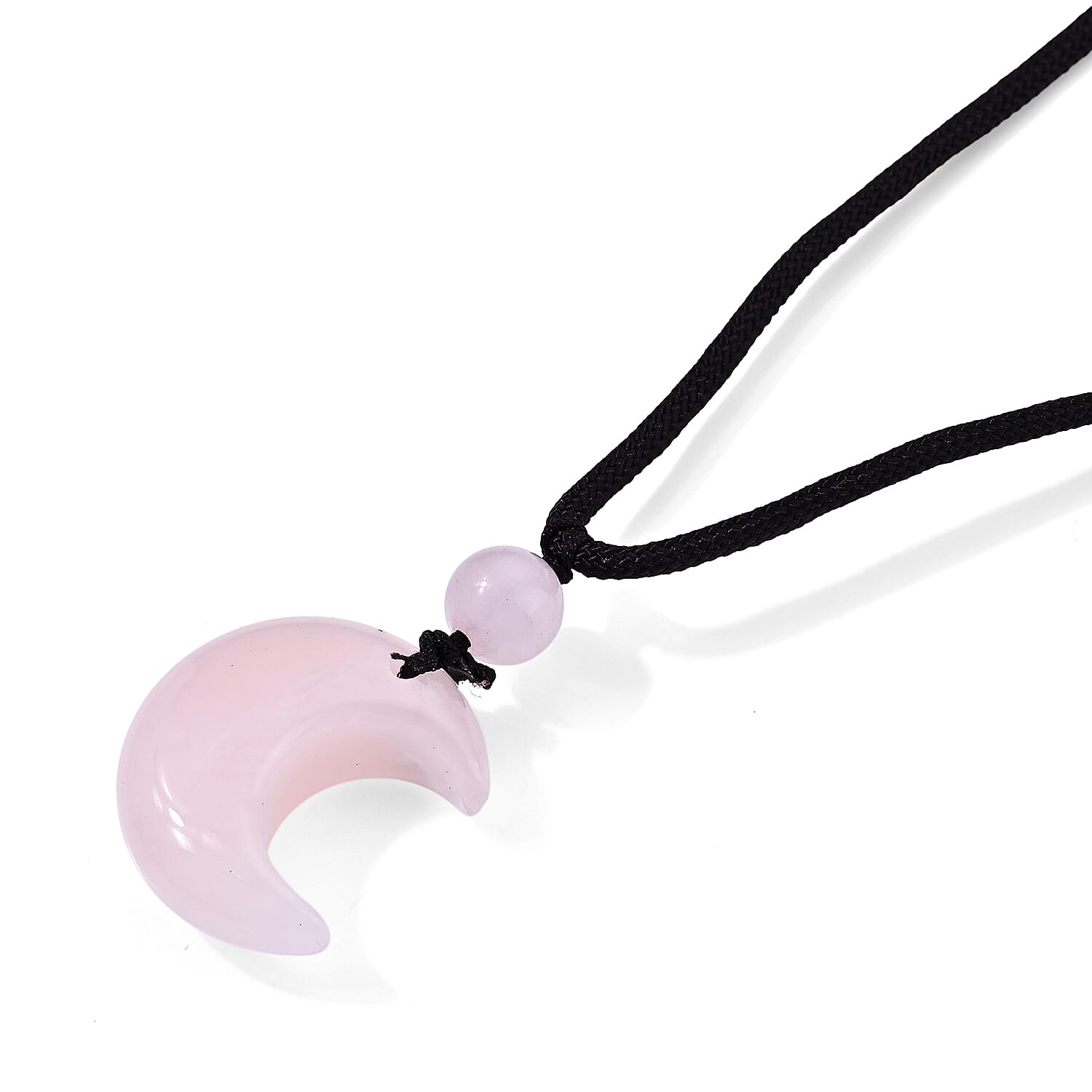 Rose Quartz 40.00 ctw Half Moon Pendant with Adjustable Braided Rope Necklace