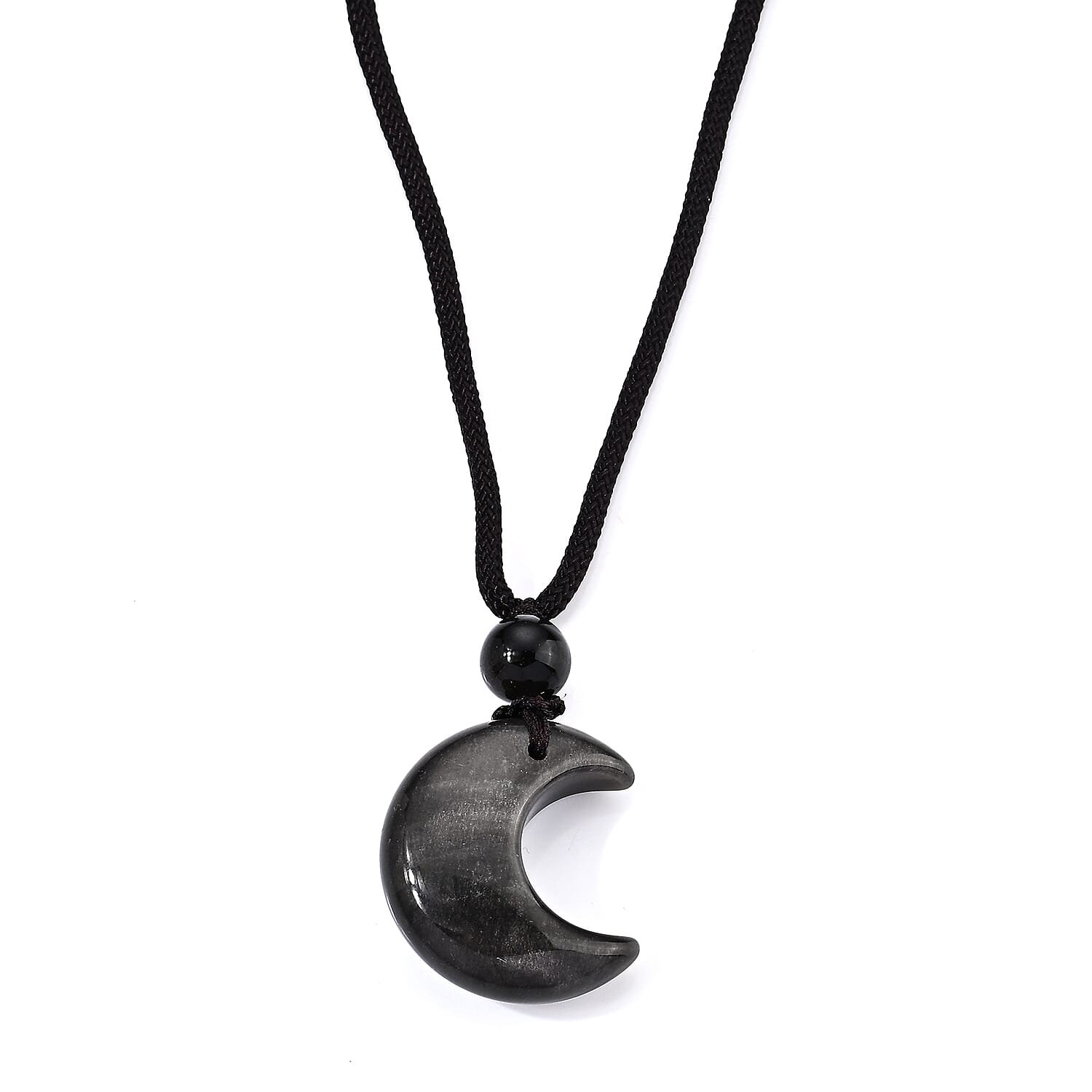 Tigers Eye 40.00 ctw Half Moon Pendant with Adjustable Braided Rope Necklace